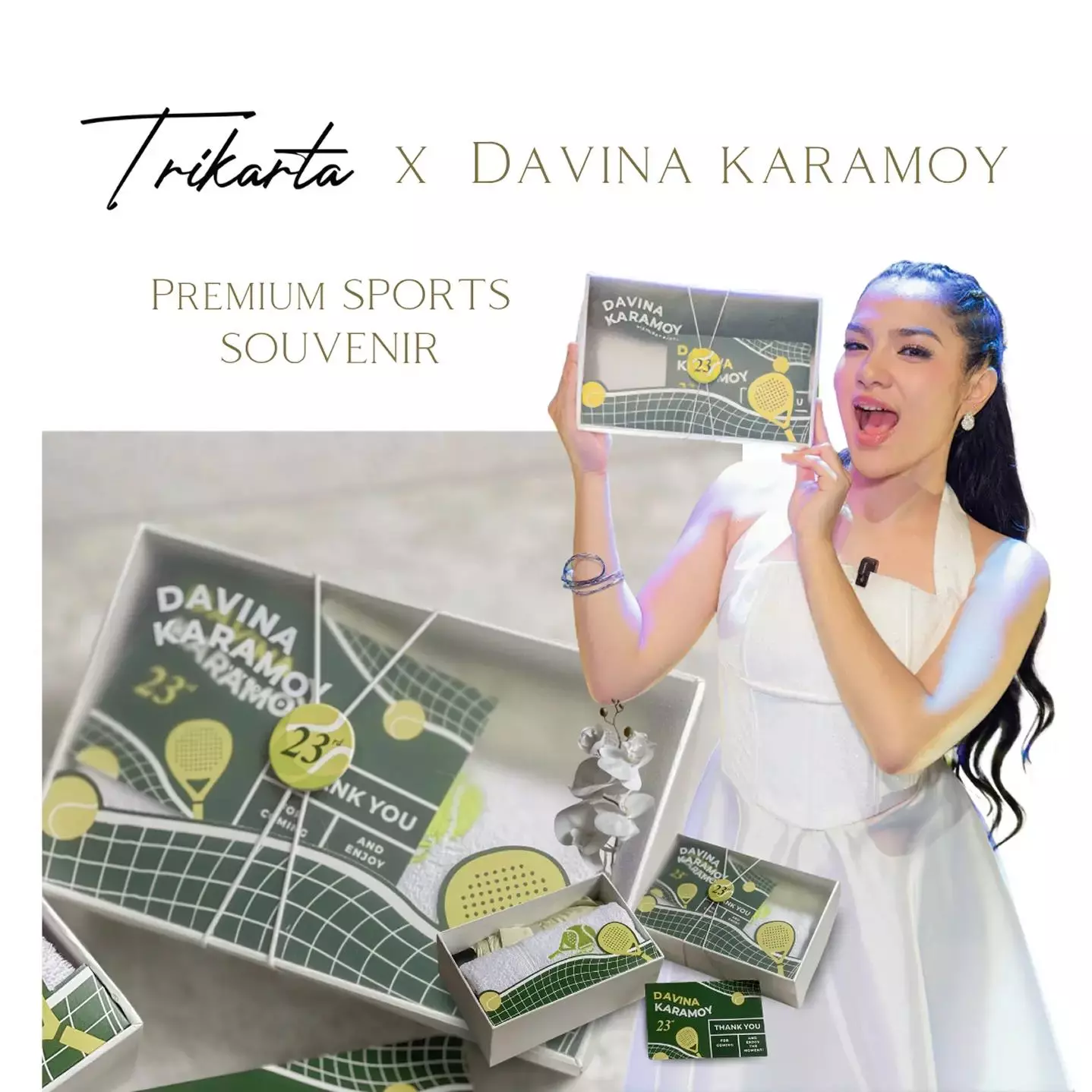 1. Davina Karamoy, Handuk Bordir Neon yang Fresh & Sporty