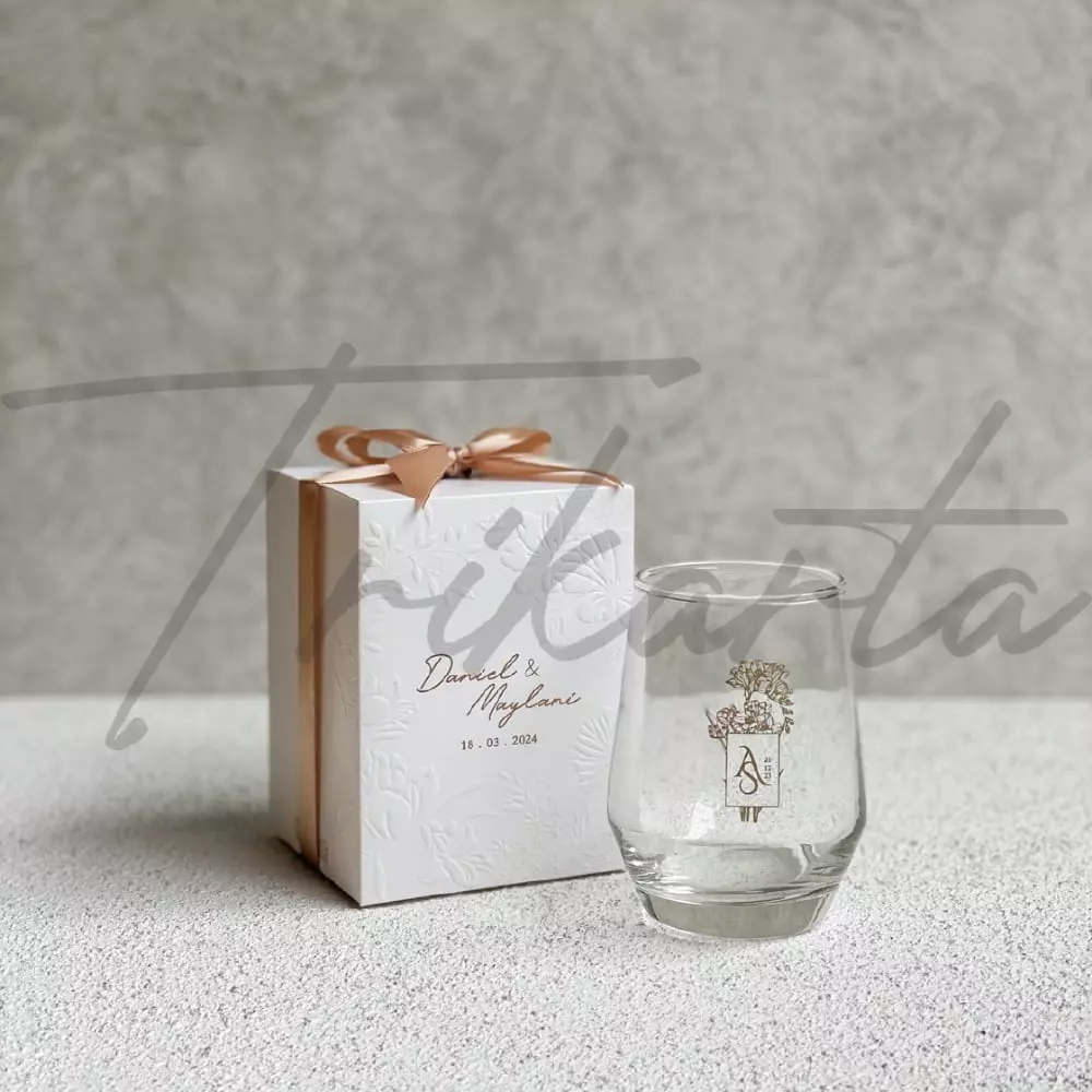 Gelas kaca Florida Cetak 1 Warna Packing Paperbox Mug Embos Putih