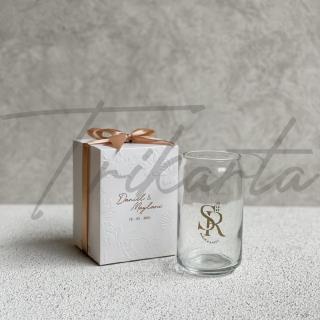 Gelas Kaca Novella Cetak 1 Warna Packing Paperbox Mug Embos Putih