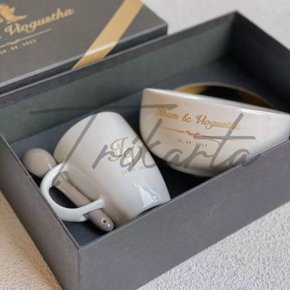 Mangkok Two Tone Polos - Mug Sendok Set Packing Hardbox Custom