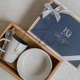 Mangkok Two Tone Polos Mug Sendok Set Packing Box Kraft Selubung