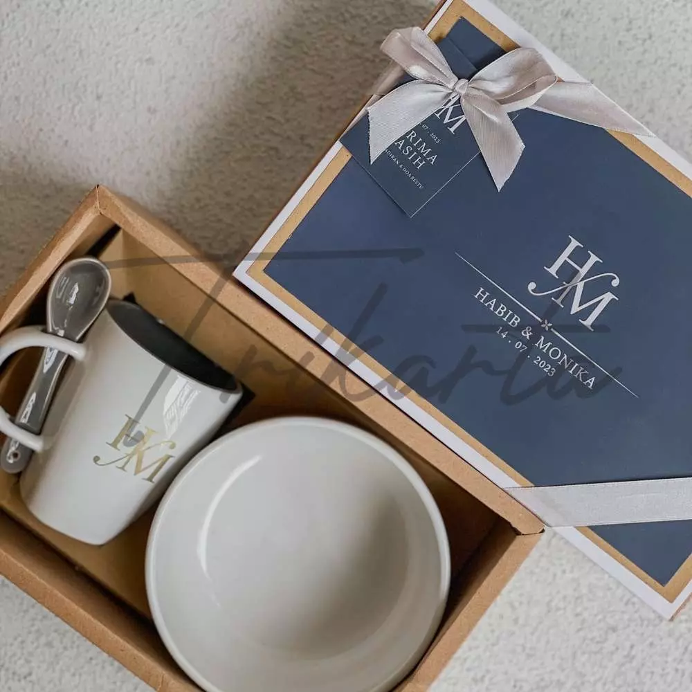 Mangkok Two Tone Polos Mug Sendok Set Packing Box Kraft Selubung