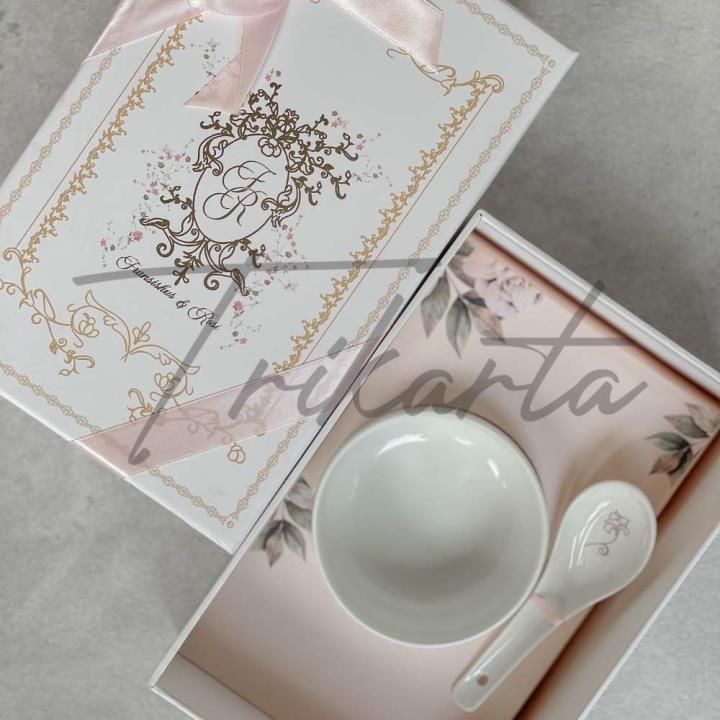 Mangkok Sendok Motif Packing Hardbox Putih