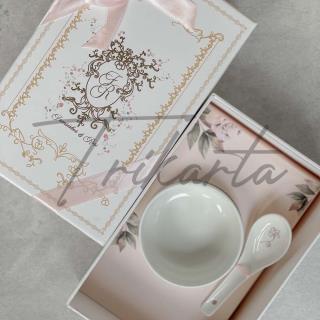 Mangkok Sendok Motif Packing Hardbox Putih