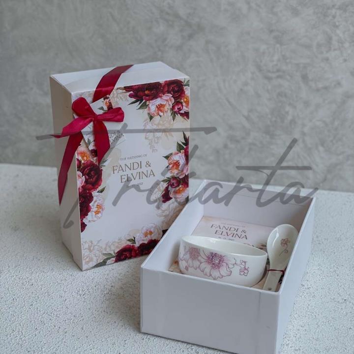 Mangkok Sendok Motif Packing Hardbox Putih Tutup Full Colour