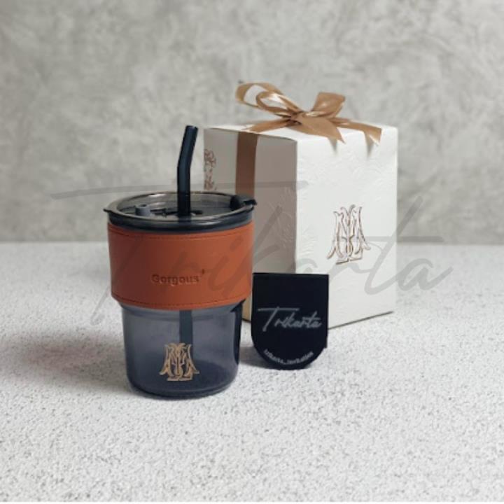 Tumbler Aesthetic Straw Paperbox Emboss Putih