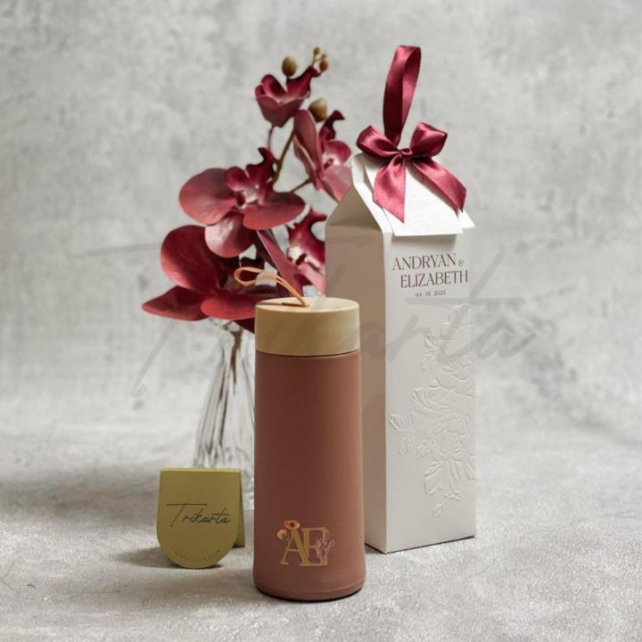 Tumbler Gelas Kaca Tali Paperbox Emboss Putih