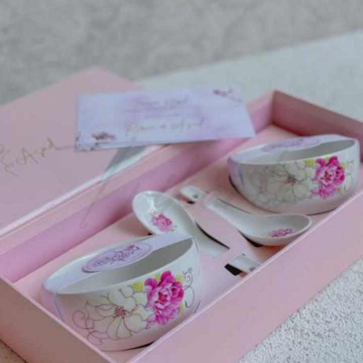 Mangkok Sendok Motif Pink 2 Set